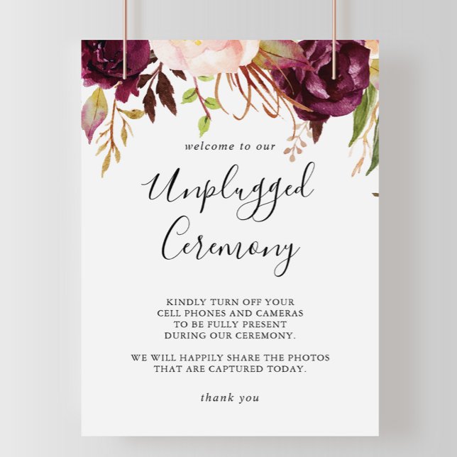 Rustic Boho Floral Unplugged Ceremony Sign (Creator Uploaded)