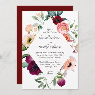 Rustic Boho Floral Watercolor Wedding Invitation