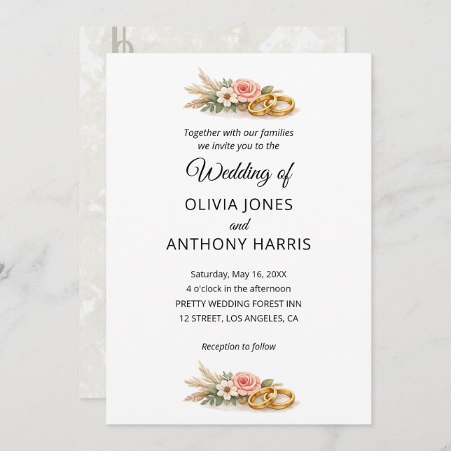 Rustic Boho Floral Watercolor Wedding  Invitation (Front/Back)