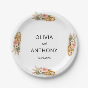 Rustic Boho Floral Watercolor Wedding Paper Plate