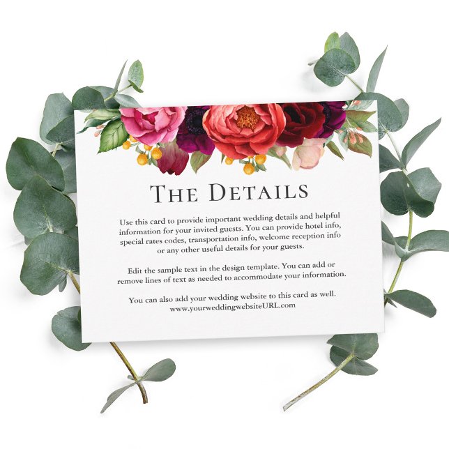 Rustic Boho Floral Wedding Details Information Enclosure Card (Creator Uploaded)