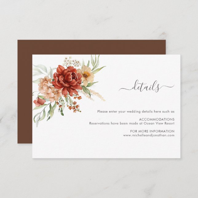 Rustic Boho Floral Wedding Enclosure Card (Front/Back)