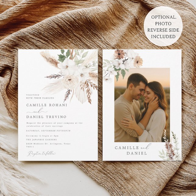 Rustic Boho Floral Wedding Invitation with Photo (Creator Uploaded)