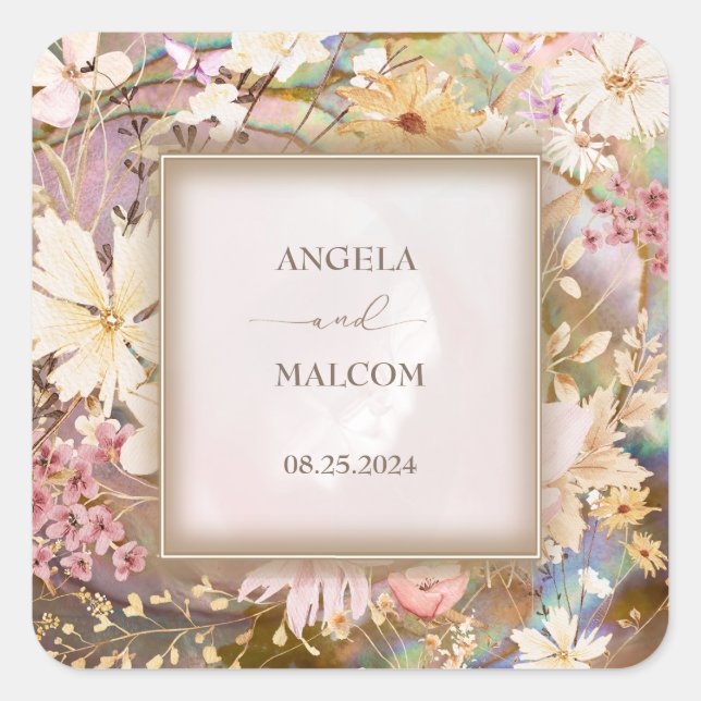 Rustic Boho Floral Wedding Square Sticker (Front)