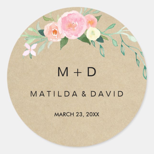 Rustic Boho Floral Wedding Sticker (Front)