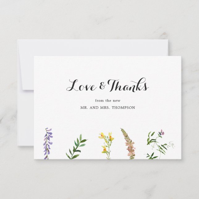 Rustic Boho Floral Wildflower Elegant Wedding Thank You Card (Front)