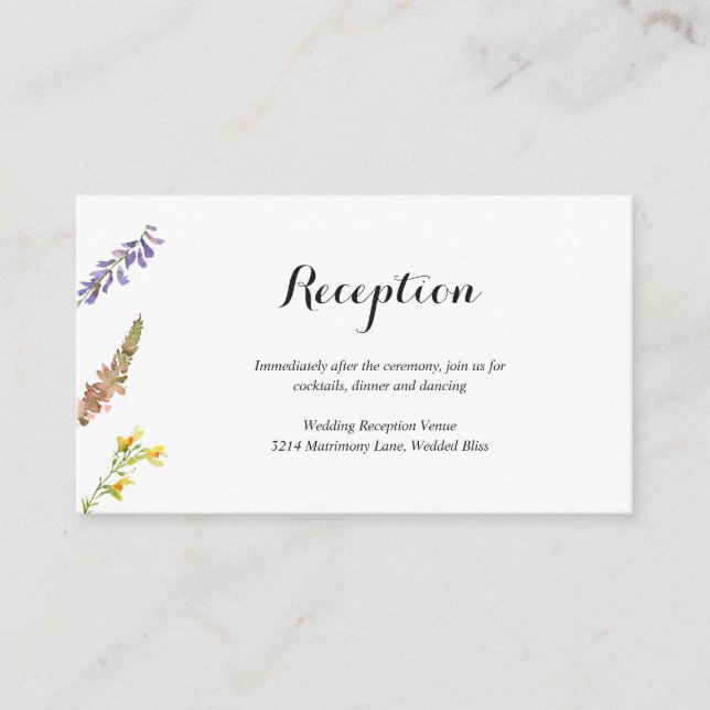 Rustic Boho Floral Wildflower Reception Wedding Enclosure Card (Front)