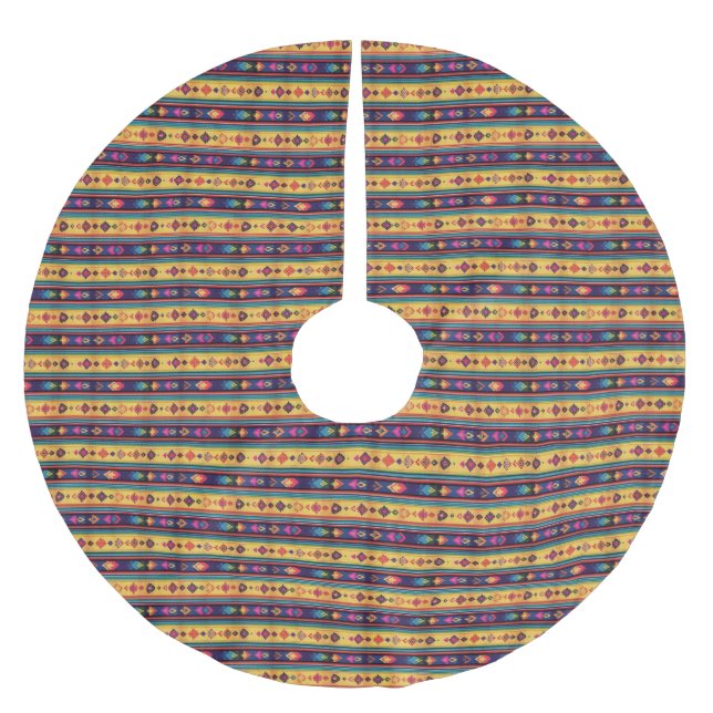 Rustic Boho Folk Art Diamond Pattern Brushed Polyester Tree Skirt (Front)