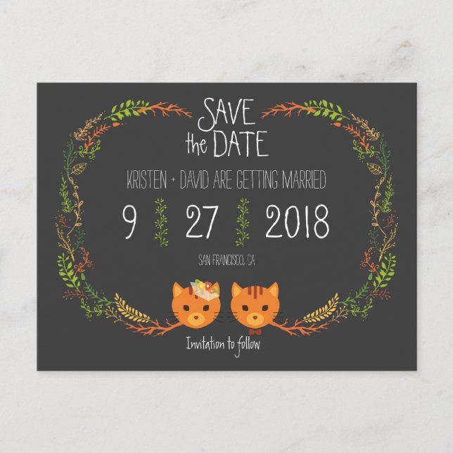 Rustic Boho Forest Cats Wedding Invitation (Front)