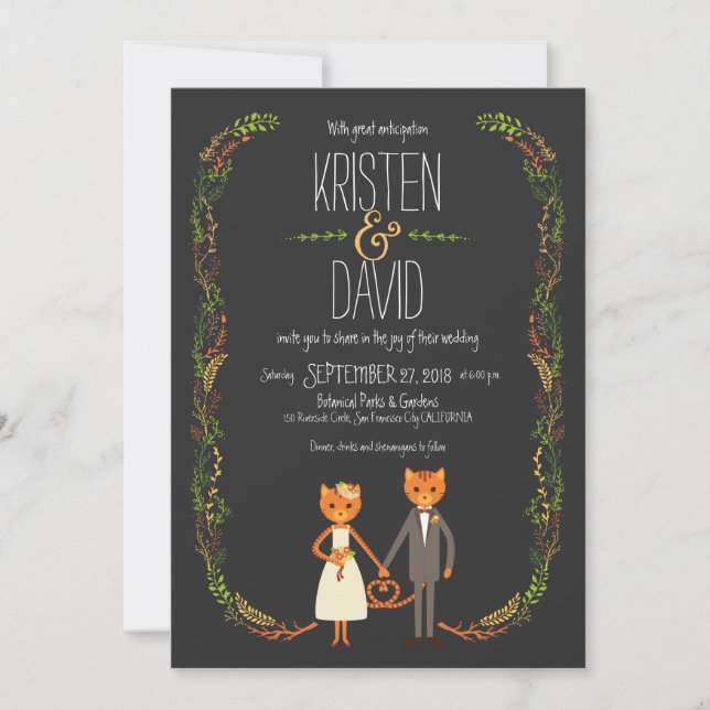 Rustic Boho Forest Cats Wedding Invitation (Front)