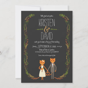 Rustic Boho Forest Cats Wedding Invitation