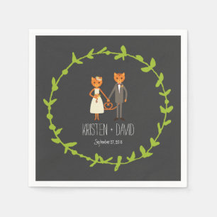 Rustic Boho Forest Cats Wedding Invitation Napkin
