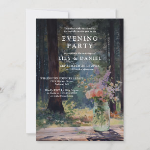 Rustic Boho Forest Floral Mason Jar Evening Party Invitation
