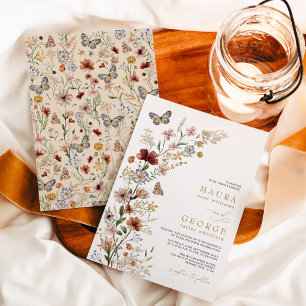 Rustic Boho Garden Flowers Wedding Invitation