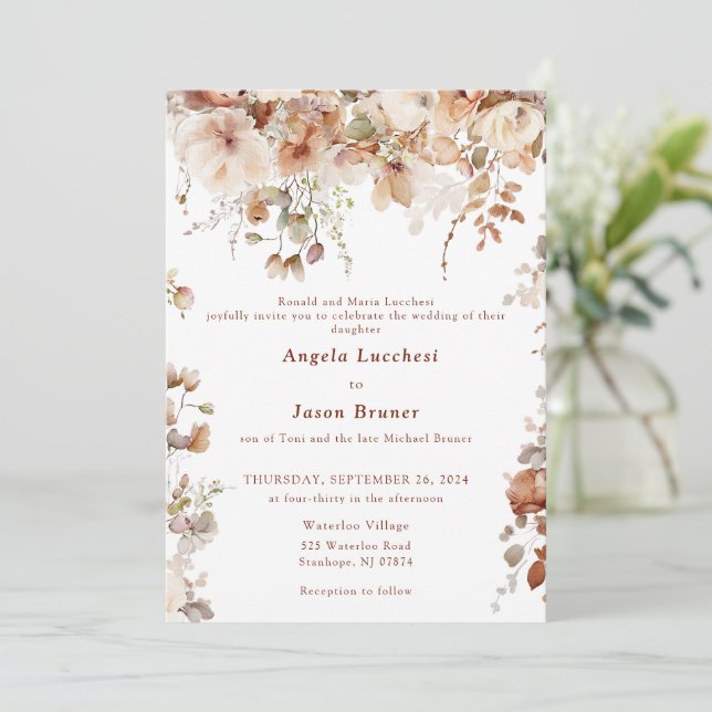 Rustic Boho Garden Flowers Wedding QR Code  Invita Invitation (Standing Front)
