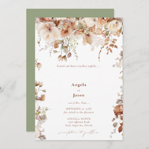Rustic Boho Garden Flowers Wedding QR Code Invitation