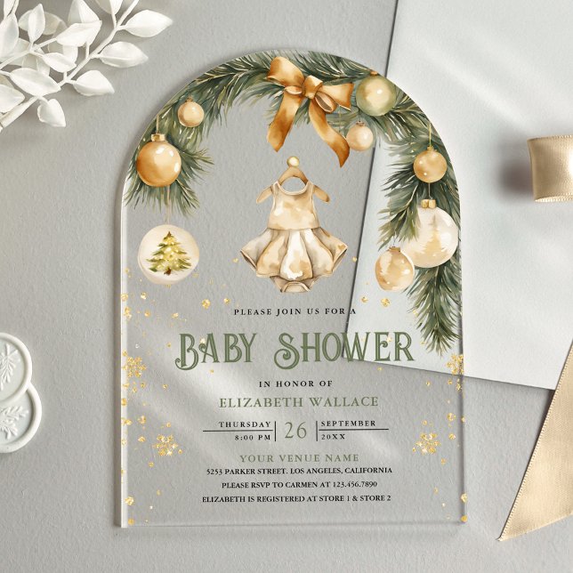 Rustic Boho Girl Winter Christmas Baby Shower Acrylic Invitations (Creator Uploaded)