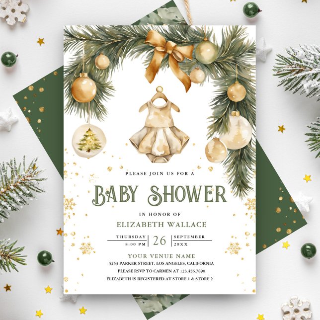 Rustic Boho Girl Winter Christmas Baby Shower Invitation (Creator Uploaded)