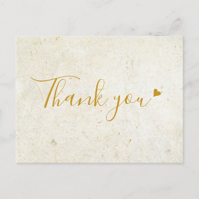 Rustic Boho Gold Heart Script Thank You Postcard (Front)