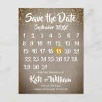 Rustic Boho Gold Love Heart Calendar Save the Date