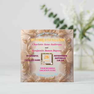  Rustic Boho Golden Glitter Floral Wedding   Invitation