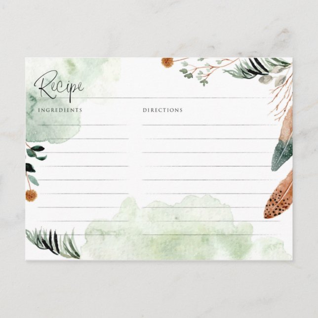 Rustic Boho Greenery Bridal Shower Recipe Postcard (Back)