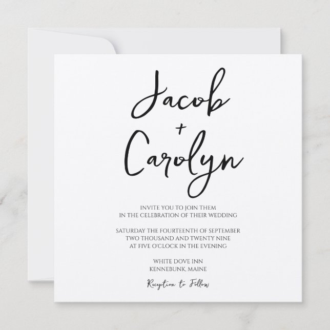 Rustic Boho Handwritten Font Square Wedding Invitation (Front)