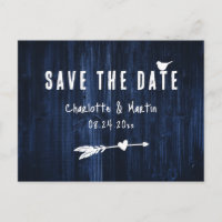 Rustic Boho Heart Navy Blue Wedding Save The Date