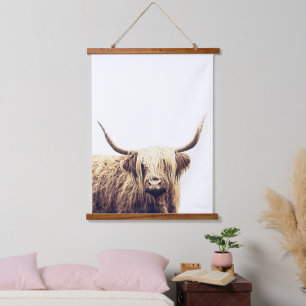 Rustic Boho Highland Scottish Cow Hanging Tapestry