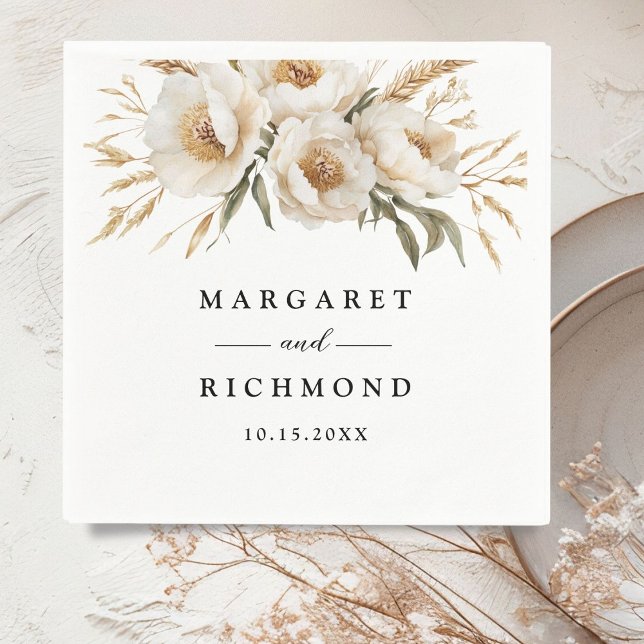 Rustic Boho Ivory Floral Wedding Paper Napkin (Creator Uploaded)