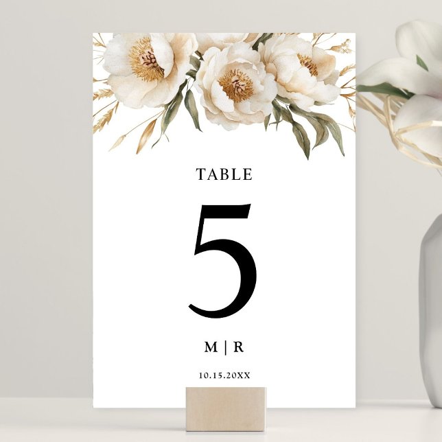 Rustic Boho Ivory Floral Wedding Table Number (Creator Uploaded)