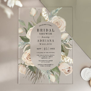 Rustic Boho Ivory Roses Sage Green Bridal Shower Acrylic Invitations