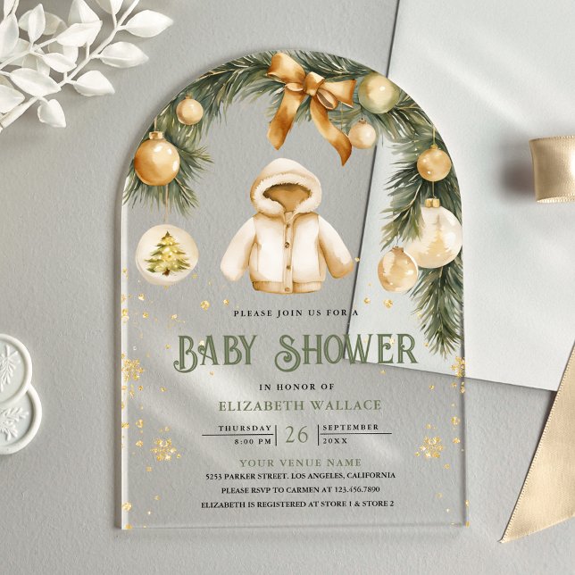 Rustic Boho Jacket Winter Christmas Baby Shower Acrylic Invitations (Creator Uploaded)