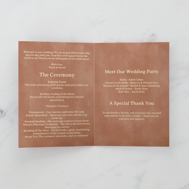 Rustic Boho Jewish Wedding Program Programme (Inside)