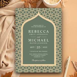 Rustic Boho Lattice Arch Sage Green Wedding Invitation