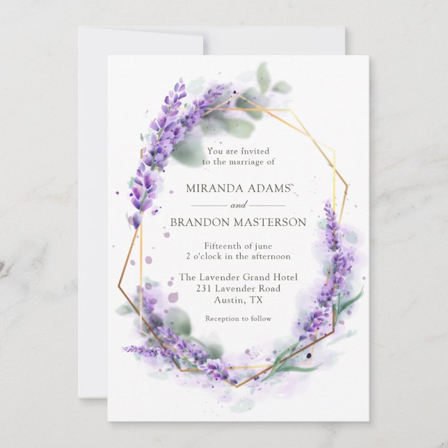 Rustic Boho Lavender Floral Elegant Wedding  Invitation (Front)