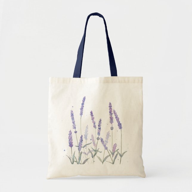 Rustic Boho Lavender Flowers Botanical Watercolor Tote Bag (Front)