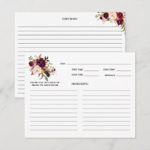 Rustic Boho Marsala Burgundy Floral Recipe Cards