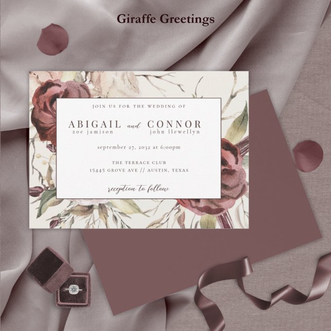 Rustic Boho Marsala Cream Floral Invitation (Creator Uploaded)