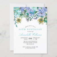Rustic Boho Mint Green Blue Floral 30th Birthday