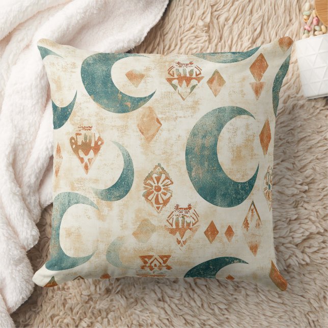Rustic Boho Moon Floral Earthy Botanical Cushion (Blanket)