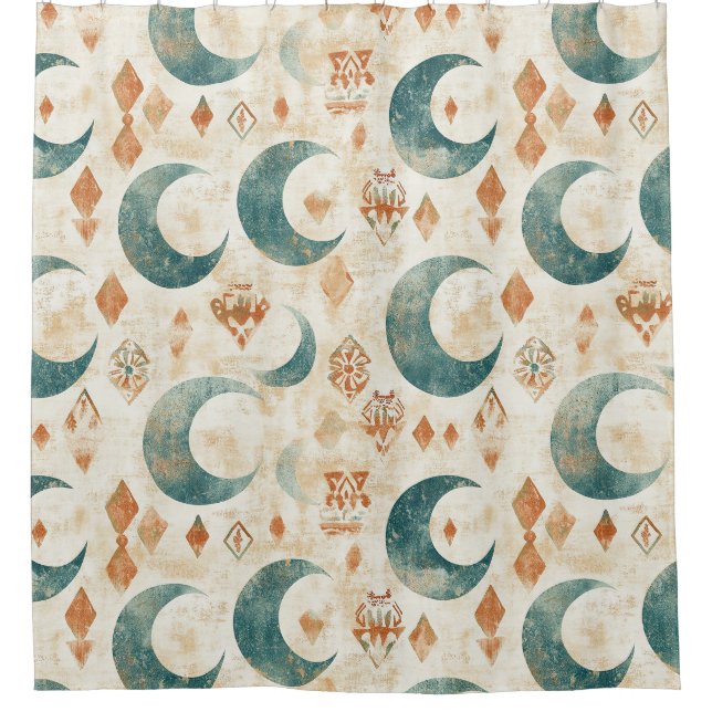 Rustic Boho Moon Floral Earthy Botanical Shower Curtain (Front)
