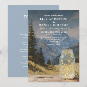 Rustic Boho Mountain Mason Jar All In One Wedding Invitation