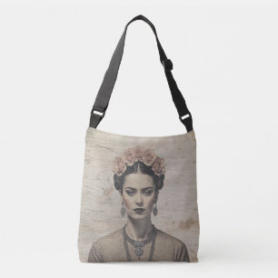 Rustic Boho Muse - Frida Kahlo Crossbody Bag