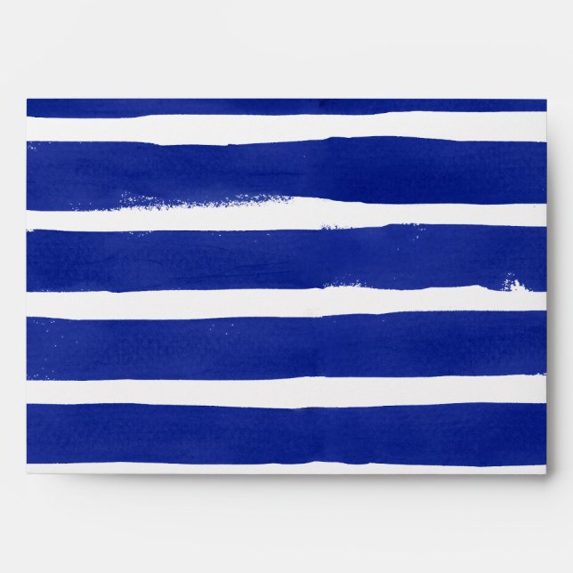 Rustic Boho Navy Blue Watercolor Stripes Texture Envelope (Front)