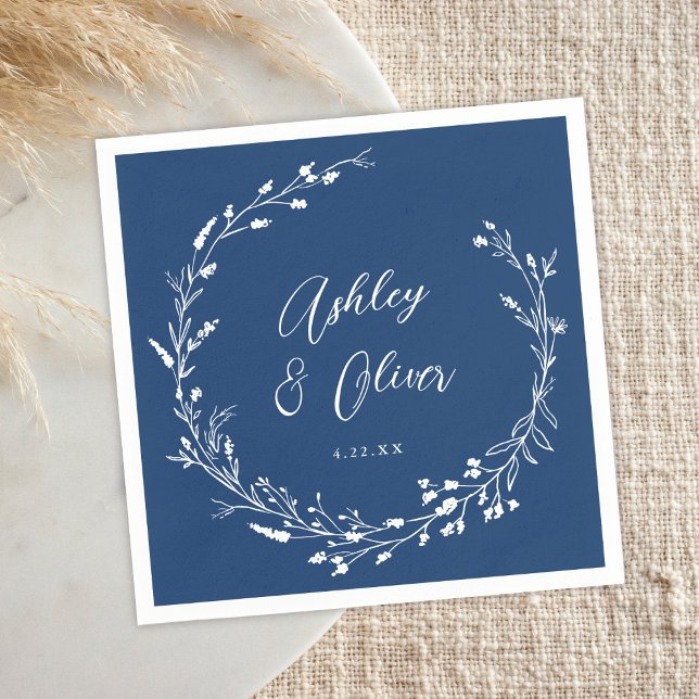 Rustic Boho Navy Blue Wildflower Floral Wedding Napkin (Creator Uploaded)