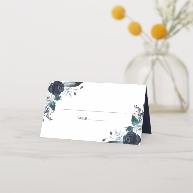 Rustic Boho Navy Floral Wedding Place Card (Front)
