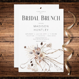 Rustic Boho Neutral Dried Flowers Bridal Brunch Invitation