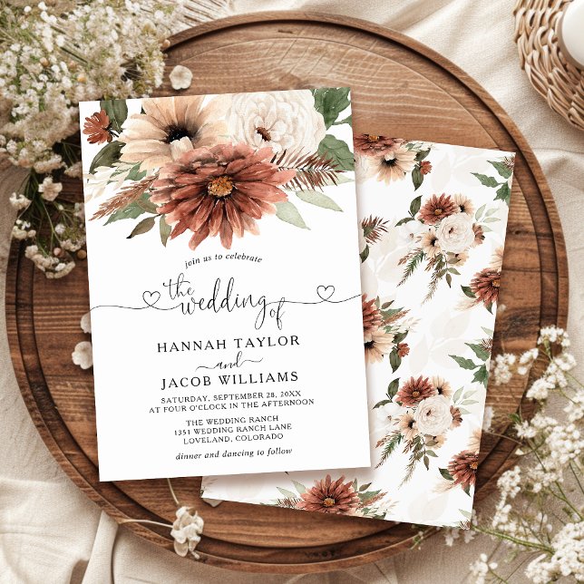 Rustic Boho Neutral Floral Wedding Invitation (Creator Uploaded)
