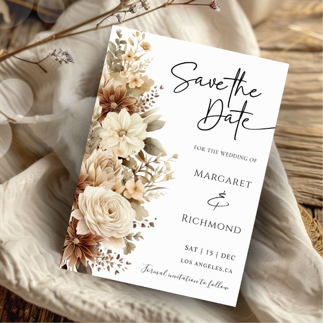 Rustic Boho Neutral Floral Wedding Save The Date  Invitation (Creator Uploaded)
